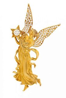 * An 18 Karat Yellow Gold and Diamond Angel Motif Pendant/Brooch, 16.90 dwts.