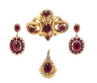 A Collection of Yellow Gold and Garnet Jewelry, 23.00 dwts.