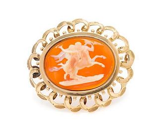 A Victorian Yellow Gold and Carved Agate Cameo, Michelini, 13.50 dwts.
