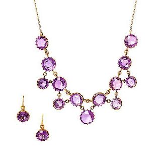 An Edwardian Rose Gold and Amethyst Demi Parure, 11.10 dwts.