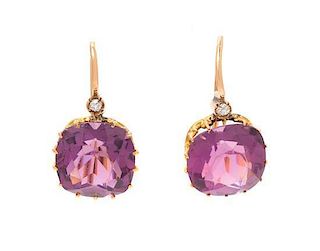A Pair of Victorian Rose Gold, Glass and Diamond Earrings, 3.60 dwts.