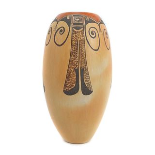 Priscilla Namingha Nampeyo (b. 1924) - Hopi Polychrome Vase with Geometric and Eagle Tail Design c. 1990's, 9.75" x 5" (P3570-120)
