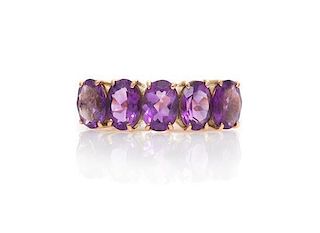 A 14 Karat Rose Gold and Amethyst Ring, 2.90 dwts.