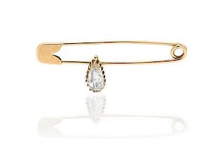 * A 14 Karat Rose Gold and Diamond Safety Pin Brooch, Tiffany & Co., 1.80 dwts.