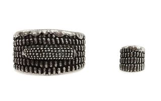 Anthony Lovato - Santo Domingo Tufacast Silver Corn Kernel Bracelet and Ring Set c. 2000s (J15419)