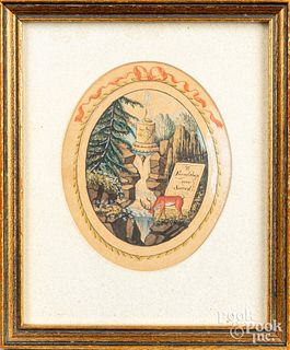Miniature watercolor friendship drawing, 19th c.