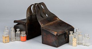 Leather medical saddle bags apothecary case
