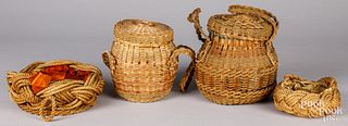 Four sailor made rope twist baskets, 19th/20th c.