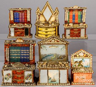 Six nautical seashell trinket boxes, early 20th c.