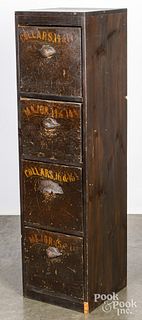 Painted pine country store file cabinet, ca. 1900