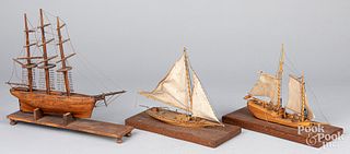 Three wooden ship models, 20th c.