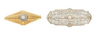 A Collection of Gold and Diamond Bar Brooches, 4.70 dwts.