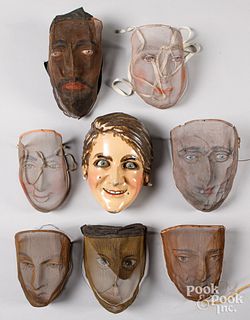 Six Odd Fellows wire mesh masks, early 20th c.