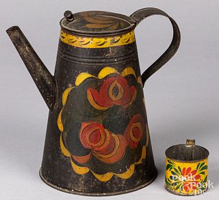 Toleware coffeepot and mug