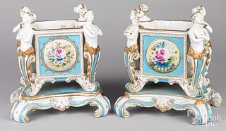 Pair of Meissen style porcelain planters