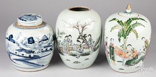 Three Chinese porcelain ginger jars, 19th c.