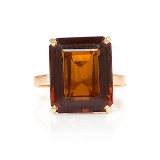 A Retro Rose Gold and Citrine Ring, 3.00 dwts.