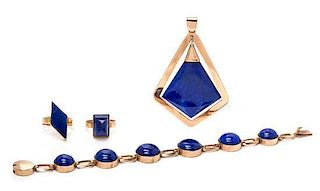 * A Collection of Rose Gold and Lapis Lazuli Jewelry, 37.40 dwts.