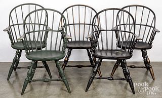 Five sackback Windsor chairs.