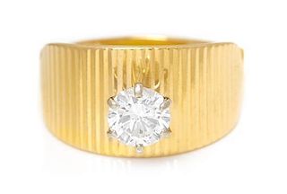 * A 14 Karat Yellow Gold and Diamond Solitaire Ring, 3.70 dwts.
