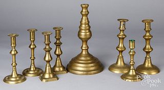 Group of brass candlesticks