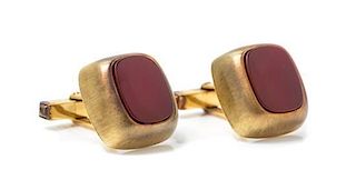 A Pair of 14 Karat Yellow Gold and Carnelian Cufflinks, Germany, 9.70 dwts.