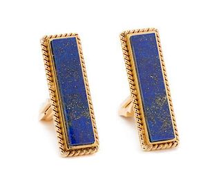 A Pair of 18 Karat Yellow Gold and Lapis Lazuli Cufflinks, 14.20 dwts.