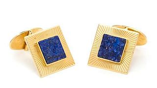 A Pair of 18 Karat Yellow Gold and Lapis Lazuli Cufflinks, 12.20 dwts.