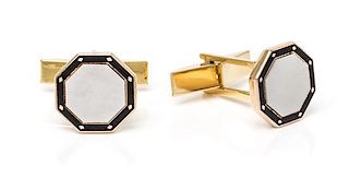 A Pair of Yellow Gold and Mother-of-Pearl Cufflinks, 3.80 dwts.