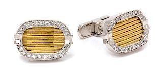 * A Pair of 18 Karat Bicolor Gold and Diamond Cufflinks, Simon G., 12.60 dwts.