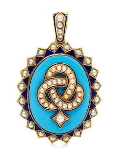 A Victorian Yellow Gold, Polychrome Enamel and Seed Pearl Pendant, 17.00 dwts.