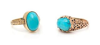 A Collection of Gold and Turquoise Rings, 4.40 dwts.
