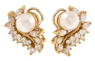 Diamond And 9mm Pearl Earrings