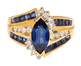 1.21 Carat Blue Sapphire, Diamond & 14kt Ring, Size: 4