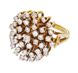 Diamond Cluster And 18K Ring, Size 5