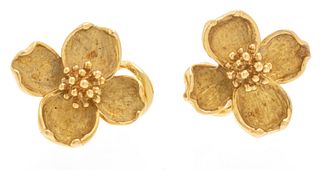 Tiffany & Co. 18kt Yellow Gold Earrings, Flower Form, Dia. 0.75'' 10g