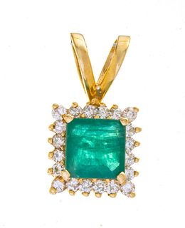 Emerald Pendant 1.76cts. Diamond Accents, 14K Gold, H 0.8'' W 0.5''