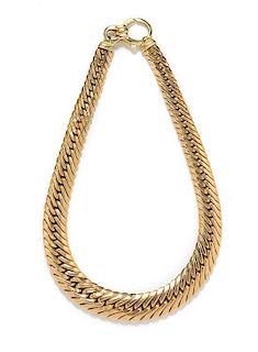 A 14 Karat Yellow Gold Graduated Herringbone Link Necklace, Italy, 41.00 dwts.