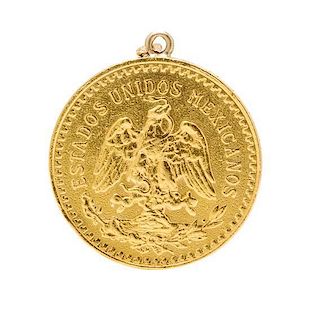 A Mexico 50 Peso Gold Coin Pendant, 27.00 dwts.