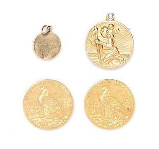 A Collection of Yellow Gold Coins and Charms, 15.80 dwts.