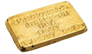 Parsons & Co. Assayers CCL Gold Twenty Dollar Ingot,  1860, W 0.75'' L 1.25'' 9g