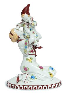 German Hand Painted Porcelain Mother And Child C. 1920, H 9.5''