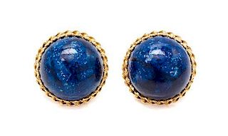 * A Pair of Yellow Gold and Lapis Lazuli Earclips, 8.50 dwts.
