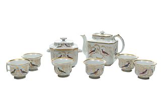 English Porcelain "pheasant" Tea Set C. 1840, 8 pcs