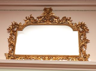Florentine Gold Leaf Carved High Relief Mirror, Important Size H 38'' W 56''