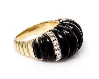 A Yellow Gold, Onyx and Diamond Ring, 7.60 dwts.