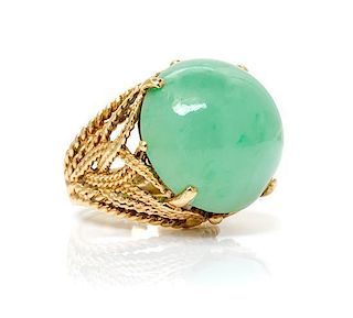 A Yellow Gold and Jadeite Jade Ring, 11.70 dwts.