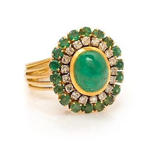 A Yellow Gold, Emerald, and Diamond Ring, 6.30 dwts.