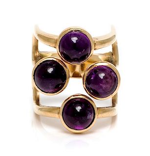 A Modernist Yellow Gold and Amethyst Ring, 13.50 dwts.