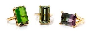 * A Collection of Three Yellow Gold and Gem Rings, 14.30 dwts.